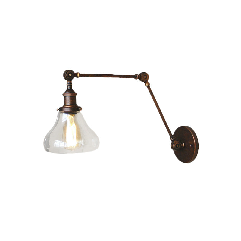 Clear Glass Pear Shade Wall Sconce Antique 1 Light Living Room Lighting Fixture in Rustic Copper Clearhalo 'Art deco wall lights' 'Cast Iron' 'Glass' 'Industrial wall lights' 'Industrial' 'Middle century wall lights' 'Modern' 'Rustic wall lights' 'Tiffany' 'Traditional wall lights' 'Wall Lamps & Sconces' 'Wall Lights' Lighting' 768363