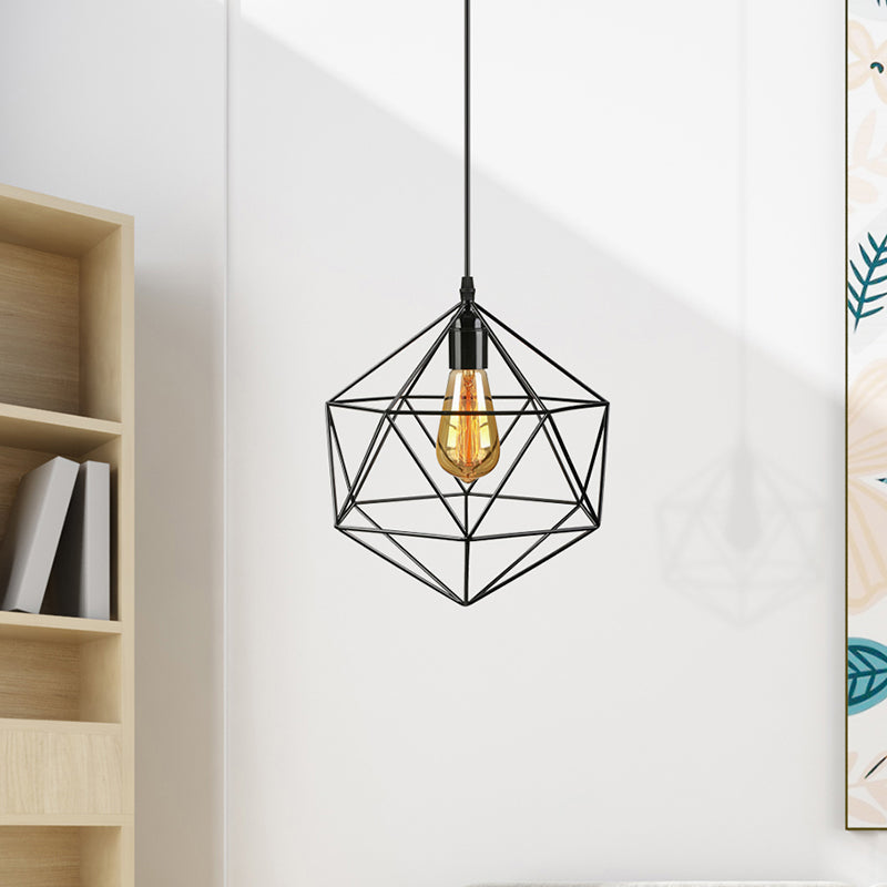 Geometric Metal Pendant Light Industrial 1 Light Living Room Hanging Light in Black/White, 7"/8.5"/11" W Clearhalo 'Art Deco Pendants' 'Black' 'Cast Iron' 'Ceiling Lights' 'Ceramic' 'Crystal' 'Industrial Pendants' 'Industrial' 'Metal' 'Middle Century Pendants' 'Pendant Lights' 'Pendants' 'Rustic Pendants' 'Tiffany' Lighting' 768393