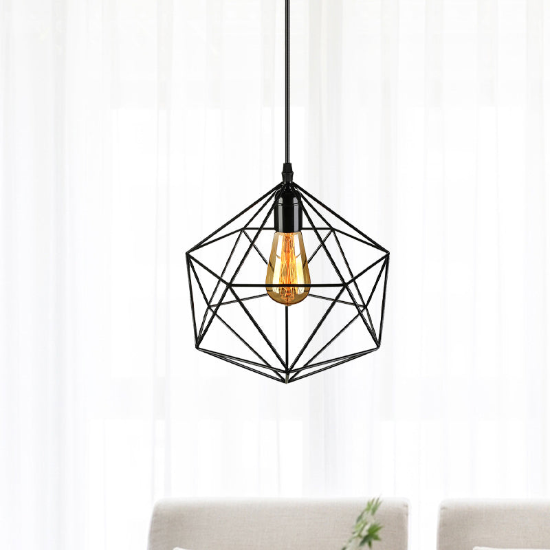 Geometric Metal Pendant Light Industrial 1 Light Living Room Hanging Light in Black/White, 7"/8.5"/11" W Clearhalo 'Art Deco Pendants' 'Black' 'Cast Iron' 'Ceiling Lights' 'Ceramic' 'Crystal' 'Industrial Pendants' 'Industrial' 'Metal' 'Middle Century Pendants' 'Pendant Lights' 'Pendants' 'Rustic Pendants' 'Tiffany' Lighting' 768394
