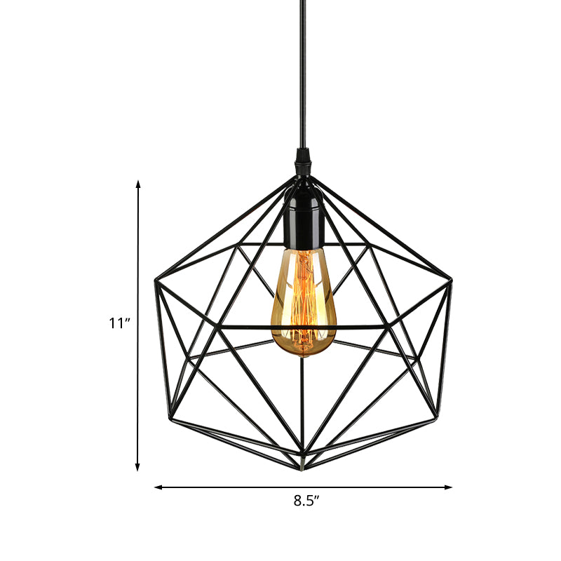 Geometric Metal Pendant Light Industrial 1 Light Living Room Hanging Light in Black/White, 7"/8.5"/11" W Clearhalo 'Art Deco Pendants' 'Black' 'Cast Iron' 'Ceiling Lights' 'Ceramic' 'Crystal' 'Industrial Pendants' 'Industrial' 'Metal' 'Middle Century Pendants' 'Pendant Lights' 'Pendants' 'Rustic Pendants' 'Tiffany' Lighting' 768396