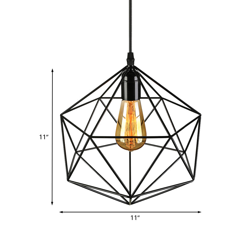 Geometric Metal Pendant Light Industrial 1 Light Living Room Hanging Light in Black/White, 7"/8.5"/11" W Clearhalo 'Art Deco Pendants' 'Black' 'Cast Iron' 'Ceiling Lights' 'Ceramic' 'Crystal' 'Industrial Pendants' 'Industrial' 'Metal' 'Middle Century Pendants' 'Pendant Lights' 'Pendants' 'Rustic Pendants' 'Tiffany' Lighting' 768397