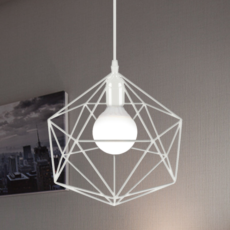 Geometric Metal Pendant Light Industrial 1 Light Living Room Hanging Light in Black/White, 7"/8.5"/11" W White 7" Clearhalo 'Art Deco Pendants' 'Black' 'Cast Iron' 'Ceiling Lights' 'Ceramic' 'Crystal' 'Industrial Pendants' 'Industrial' 'Metal' 'Middle Century Pendants' 'Pendant Lights' 'Pendants' 'Rustic Pendants' 'Tiffany' Lighting' 768398