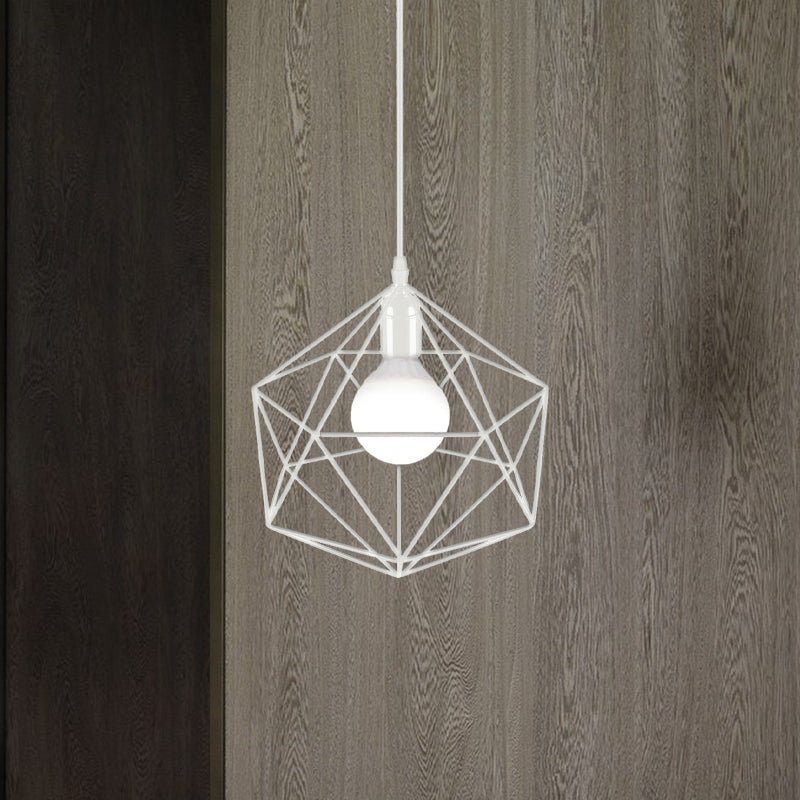 Geometric Metal Pendant Light Industrial 1 Light Living Room Hanging Light in Black/White, 7"/8.5"/11" W Clearhalo 'Art Deco Pendants' 'Black' 'Cast Iron' 'Ceiling Lights' 'Ceramic' 'Crystal' 'Industrial Pendants' 'Industrial' 'Metal' 'Middle Century Pendants' 'Pendant Lights' 'Pendants' 'Rustic Pendants' 'Tiffany' Lighting' 768399