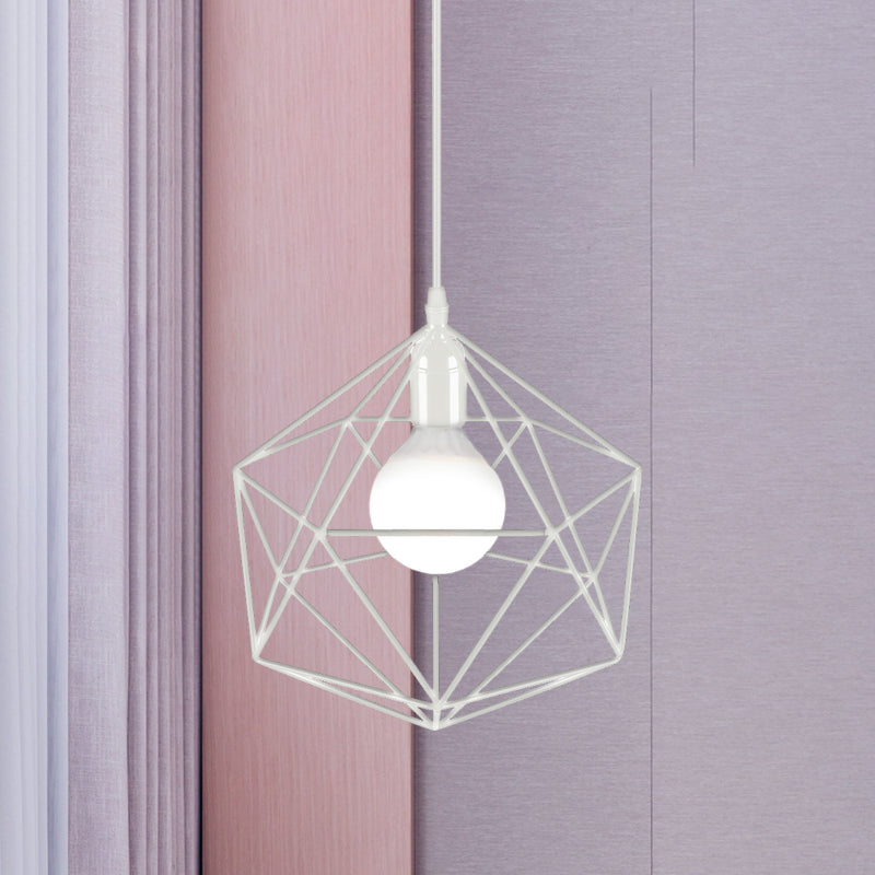 Geometric Metal Pendant Light Industrial 1 Light Living Room Hanging Light in Black/White, 7"/8.5"/11" W Clearhalo 'Art Deco Pendants' 'Black' 'Cast Iron' 'Ceiling Lights' 'Ceramic' 'Crystal' 'Industrial Pendants' 'Industrial' 'Metal' 'Middle Century Pendants' 'Pendant Lights' 'Pendants' 'Rustic Pendants' 'Tiffany' Lighting' 768400