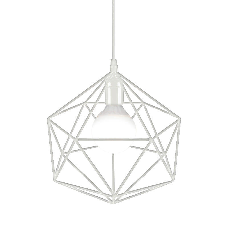 Geometric Metal Pendant Light Industrial 1 Light Living Room Hanging Light in Black/White, 7"/8.5"/11" W Clearhalo 'Art Deco Pendants' 'Black' 'Cast Iron' 'Ceiling Lights' 'Ceramic' 'Crystal' 'Industrial Pendants' 'Industrial' 'Metal' 'Middle Century Pendants' 'Pendant Lights' 'Pendants' 'Rustic Pendants' 'Tiffany' Lighting' 768401