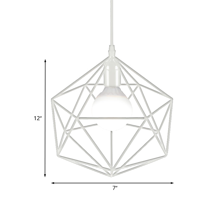 Geometric Metal Pendant Light Industrial 1 Light Living Room Hanging Light in Black/White, 7"/8.5"/11" W Clearhalo 'Art Deco Pendants' 'Black' 'Cast Iron' 'Ceiling Lights' 'Ceramic' 'Crystal' 'Industrial Pendants' 'Industrial' 'Metal' 'Middle Century Pendants' 'Pendant Lights' 'Pendants' 'Rustic Pendants' 'Tiffany' Lighting' 768402