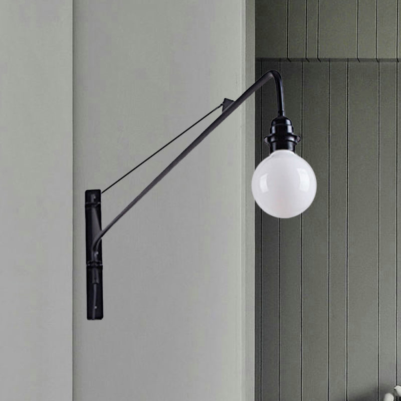 Metal Long Arm Wall Light Fixture with Bare Bulb Industrial Style 1 Light Study Room Sconce Lighting in Black Clearhalo 'Art deco wall lights' 'Cast Iron' 'Glass' 'Industrial wall lights' 'Industrial' 'Middle century wall lights' 'Modern' 'Rustic wall lights' 'Tiffany' 'Traditional wall lights' 'Wall Lamps & Sconces' 'Wall Lights' Lighting' 768415