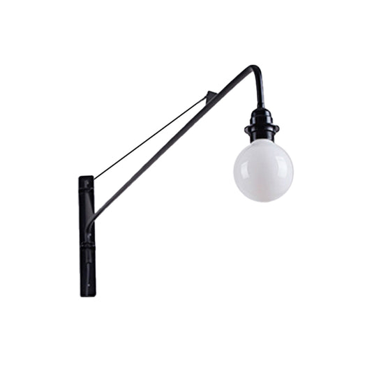 Metal Long Arm Wall Light Fixture with Bare Bulb Industrial Style 1 Light Study Room Sconce Lighting in Black Clearhalo 'Art deco wall lights' 'Cast Iron' 'Glass' 'Industrial wall lights' 'Industrial' 'Middle century wall lights' 'Modern' 'Rustic wall lights' 'Tiffany' 'Traditional wall lights' 'Wall Lamps & Sconces' 'Wall Lights' Lighting' 768416