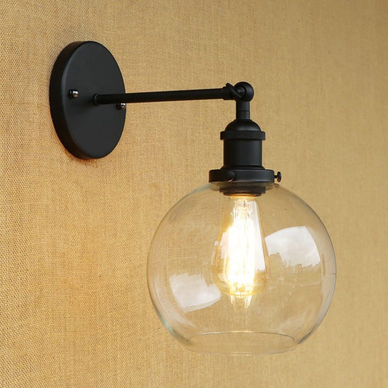 Clear Glass Black Wall Sconce Lighting Orb 1-Light Vintage Light Fixture for Living Room Black Clearhalo 'Cast Iron' 'Glass' 'Industrial' 'Modern wall lights' 'Modern' 'Tiffany' 'Traditional wall lights' 'Wall Lamps & Sconces' 'Wall Lights' Lighting' 768418