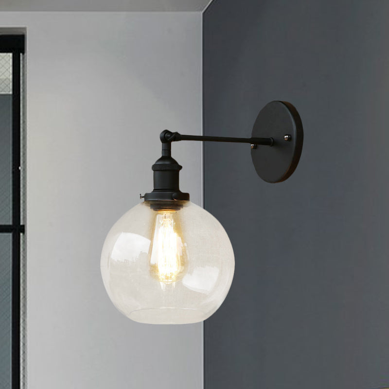 Clear Glass Black Wall Sconce Lighting Orb 1-Light Vintage Light Fixture for Living Room Clearhalo 'Cast Iron' 'Glass' 'Industrial' 'Modern wall lights' 'Modern' 'Tiffany' 'Traditional wall lights' 'Wall Lamps & Sconces' 'Wall Lights' Lighting' 768420