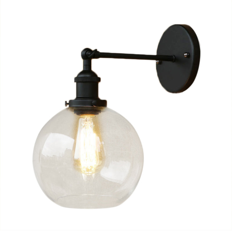 Clear Glass Black Wall Sconce Lighting Orb 1-Light Vintage Light Fixture for Living Room Clearhalo 'Cast Iron' 'Glass' 'Industrial' 'Modern wall lights' 'Modern' 'Tiffany' 'Traditional wall lights' 'Wall Lamps & Sconces' 'Wall Lights' Lighting' 768421