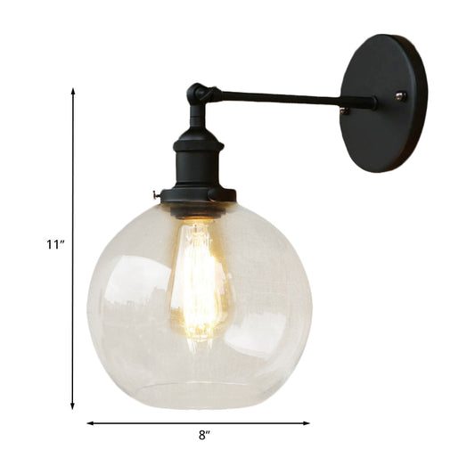 Clear Glass Black Wall Sconce Lighting Orb 1-Light Vintage Light Fixture for Living Room Clearhalo 'Cast Iron' 'Glass' 'Industrial' 'Modern wall lights' 'Modern' 'Tiffany' 'Traditional wall lights' 'Wall Lamps & Sconces' 'Wall Lights' Lighting' 768422