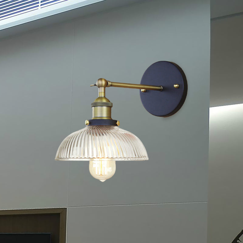 Rustic Style Dome Wall Lighting Fixture 1 Bulb Prismatic Glass Sconce Light in Black/Brass/Weathered Copper Clearhalo 'Art deco wall lights' 'Cast Iron' 'Glass' 'Industrial wall lights' 'Industrial' 'Middle century wall lights' 'Modern' 'Rustic wall lights' 'Tiffany' 'Traditional wall lights' 'Wall Lamps & Sconces' 'Wall Lights' Lighting' 768434