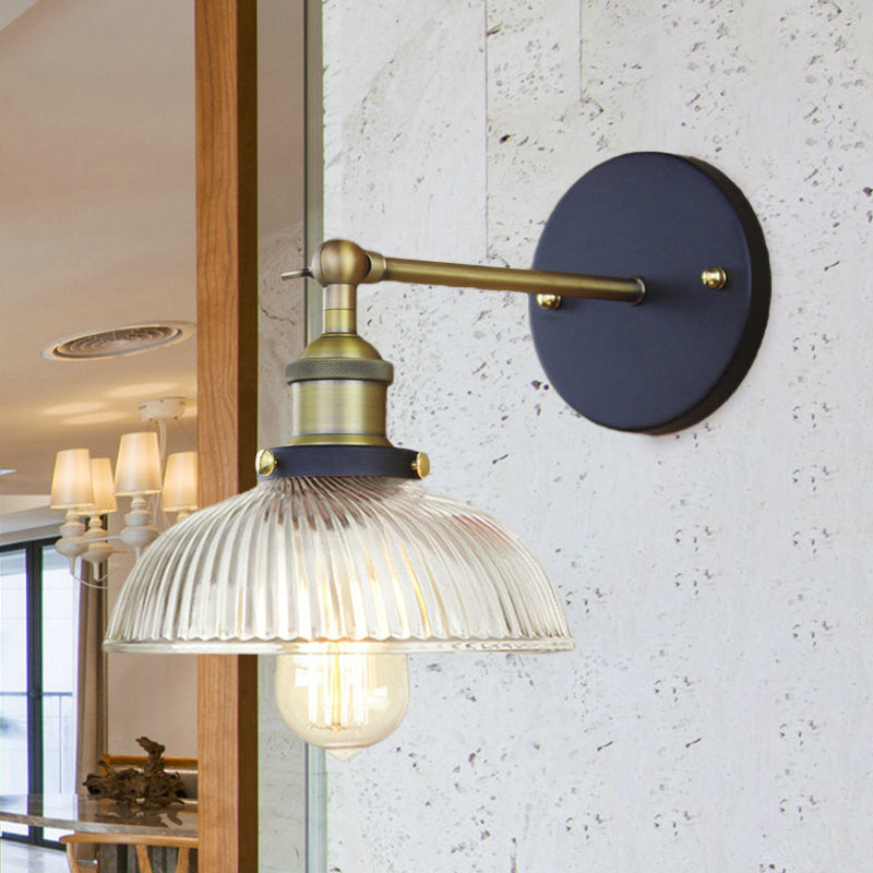 Rustic Style Dome Wall Lighting Fixture 1 Bulb Prismatic Glass Sconce Light in Black/Brass/Weathered Copper Clearhalo 'Art deco wall lights' 'Cast Iron' 'Glass' 'Industrial wall lights' 'Industrial' 'Middle century wall lights' 'Modern' 'Rustic wall lights' 'Tiffany' 'Traditional wall lights' 'Wall Lamps & Sconces' 'Wall Lights' Lighting' 768435