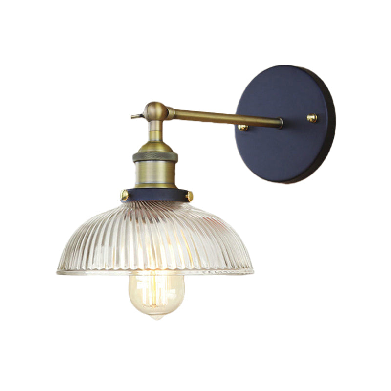 Rustic Style Dome Wall Lighting Fixture 1 Bulb Prismatic Glass Sconce Light in Black/Brass/Weathered Copper Clearhalo 'Art deco wall lights' 'Cast Iron' 'Glass' 'Industrial wall lights' 'Industrial' 'Middle century wall lights' 'Modern' 'Rustic wall lights' 'Tiffany' 'Traditional wall lights' 'Wall Lamps & Sconces' 'Wall Lights' Lighting' 768436