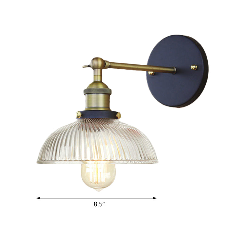 Rustic Style Dome Wall Lighting Fixture 1 Bulb Prismatic Glass Sconce Light in Black/Brass/Weathered Copper Clearhalo 'Art deco wall lights' 'Cast Iron' 'Glass' 'Industrial wall lights' 'Industrial' 'Middle century wall lights' 'Modern' 'Rustic wall lights' 'Tiffany' 'Traditional wall lights' 'Wall Lamps & Sconces' 'Wall Lights' Lighting' 768437