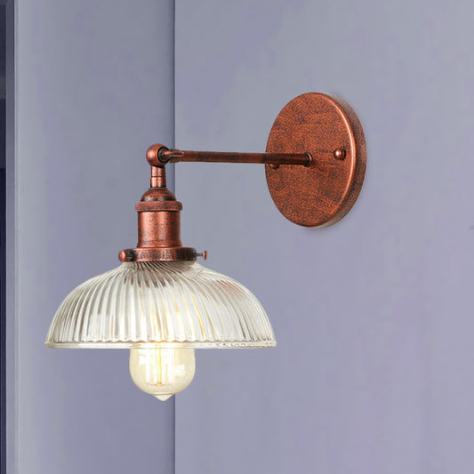 Rustic Style Dome Wall Lighting Fixture 1 Bulb Prismatic Glass Sconce Light in Black/Brass/Weathered Copper Weathered Copper Clearhalo 'Art deco wall lights' 'Cast Iron' 'Glass' 'Industrial wall lights' 'Industrial' 'Middle century wall lights' 'Modern' 'Rustic wall lights' 'Tiffany' 'Traditional wall lights' 'Wall Lamps & Sconces' 'Wall Lights' Lighting' 768438