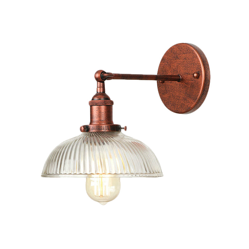 Rustic Style Dome Wall Lighting Fixture 1 Bulb Prismatic Glass Sconce Light in Black/Brass/Weathered Copper Clearhalo 'Art deco wall lights' 'Cast Iron' 'Glass' 'Industrial wall lights' 'Industrial' 'Middle century wall lights' 'Modern' 'Rustic wall lights' 'Tiffany' 'Traditional wall lights' 'Wall Lamps & Sconces' 'Wall Lights' Lighting' 768441