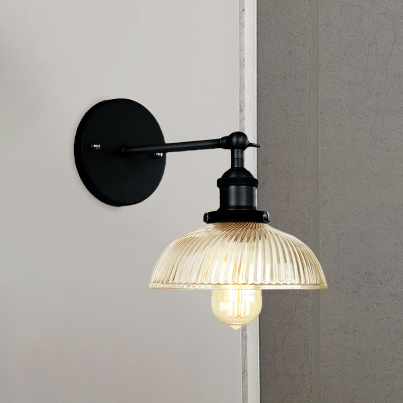 Rustic Style Dome Wall Lighting Fixture 1 Bulb Prismatic Glass Sconce Light in Black/Brass/Weathered Copper Clearhalo 'Art deco wall lights' 'Cast Iron' 'Glass' 'Industrial wall lights' 'Industrial' 'Middle century wall lights' 'Modern' 'Rustic wall lights' 'Tiffany' 'Traditional wall lights' 'Wall Lamps & Sconces' 'Wall Lights' Lighting' 768444