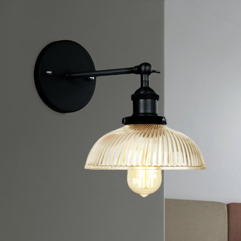 Rustic Style Dome Wall Lighting Fixture 1 Bulb Prismatic Glass Sconce Light in Black/Brass/Weathered Copper Clearhalo 'Art deco wall lights' 'Cast Iron' 'Glass' 'Industrial wall lights' 'Industrial' 'Middle century wall lights' 'Modern' 'Rustic wall lights' 'Tiffany' 'Traditional wall lights' 'Wall Lamps & Sconces' 'Wall Lights' Lighting' 768445