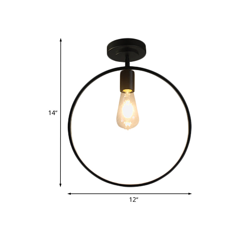 Black 1 Head Ceiling Lighting Loft Industrial Metal Ring Shaped Semi Flush Mount Lighting for Bedroom Clearhalo 'Ceiling Lights' 'Close To Ceiling Lights' 'Close to ceiling' 'Semi-flushmount' Lighting' 768451
