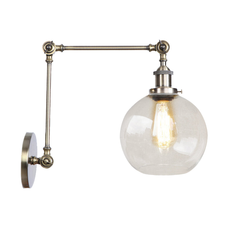 Rustic Globe Wall Lighting Fixture 1 Bulb Clear Glass Sconce Light in Antique Brass Clearhalo 'Cast Iron' 'Glass' 'Industrial wall lights' 'Industrial' 'Middle century wall lights' 'Modern' 'Tiffany' 'Traditional wall lights' 'Wall Lamps & Sconces' 'Wall Lights' Lighting' 768460
