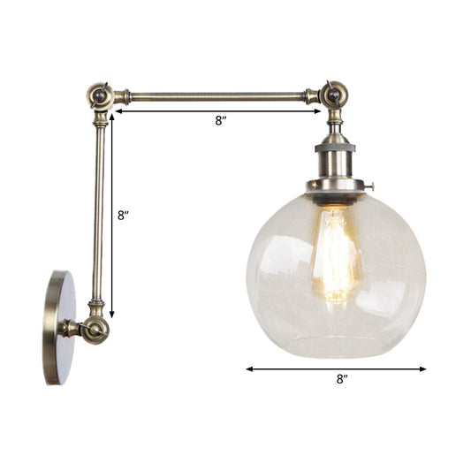 Rustic Globe Wall Lighting Fixture 1 Bulb Clear Glass Sconce Light in Antique Brass Clearhalo 'Cast Iron' 'Glass' 'Industrial wall lights' 'Industrial' 'Middle century wall lights' 'Modern' 'Tiffany' 'Traditional wall lights' 'Wall Lamps & Sconces' 'Wall Lights' Lighting' 768461