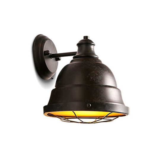 1 Head Sconce Lamp Industrial Vintage Dome Shade Iron Wall Lighting with Wire Guard in Black/Copper Clearhalo 'Art deco wall lights' 'Cast Iron' 'Glass' 'Industrial wall lights' 'Industrial' 'Middle century wall lights' 'Modern' 'Rustic wall lights' 'Tiffany' 'Traditional wall lights' 'Wall Lamps & Sconces' 'Wall Lights' Lighting' 768541