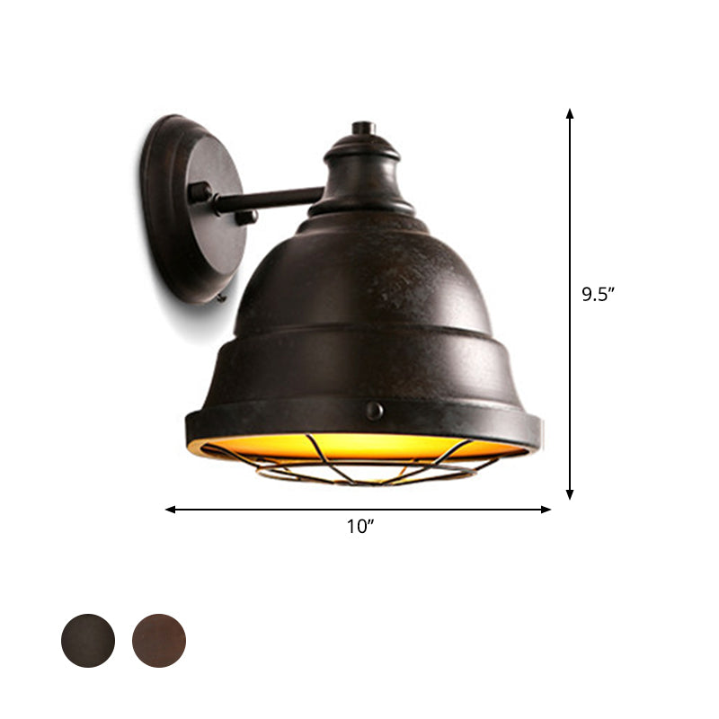 1 Head Sconce Lamp Industrial Vintage Dome Shade Iron Wall Lighting with Wire Guard in Black/Copper Clearhalo 'Art deco wall lights' 'Cast Iron' 'Glass' 'Industrial wall lights' 'Industrial' 'Middle century wall lights' 'Modern' 'Rustic wall lights' 'Tiffany' 'Traditional wall lights' 'Wall Lamps & Sconces' 'Wall Lights' Lighting' 768542