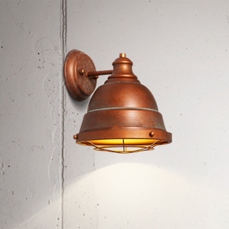 1 Head Sconce Lamp Industrial Vintage Dome Shade Iron Wall Lighting with Wire Guard in Black/Copper Clearhalo 'Art deco wall lights' 'Cast Iron' 'Glass' 'Industrial wall lights' 'Industrial' 'Middle century wall lights' 'Modern' 'Rustic wall lights' 'Tiffany' 'Traditional wall lights' 'Wall Lamps & Sconces' 'Wall Lights' Lighting' 768545