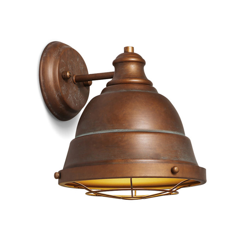 1 Head Sconce Lamp Industrial Vintage Dome Shade Iron Wall Lighting with Wire Guard in Black/Copper Clearhalo 'Art deco wall lights' 'Cast Iron' 'Glass' 'Industrial wall lights' 'Industrial' 'Middle century wall lights' 'Modern' 'Rustic wall lights' 'Tiffany' 'Traditional wall lights' 'Wall Lamps & Sconces' 'Wall Lights' Lighting' 768546