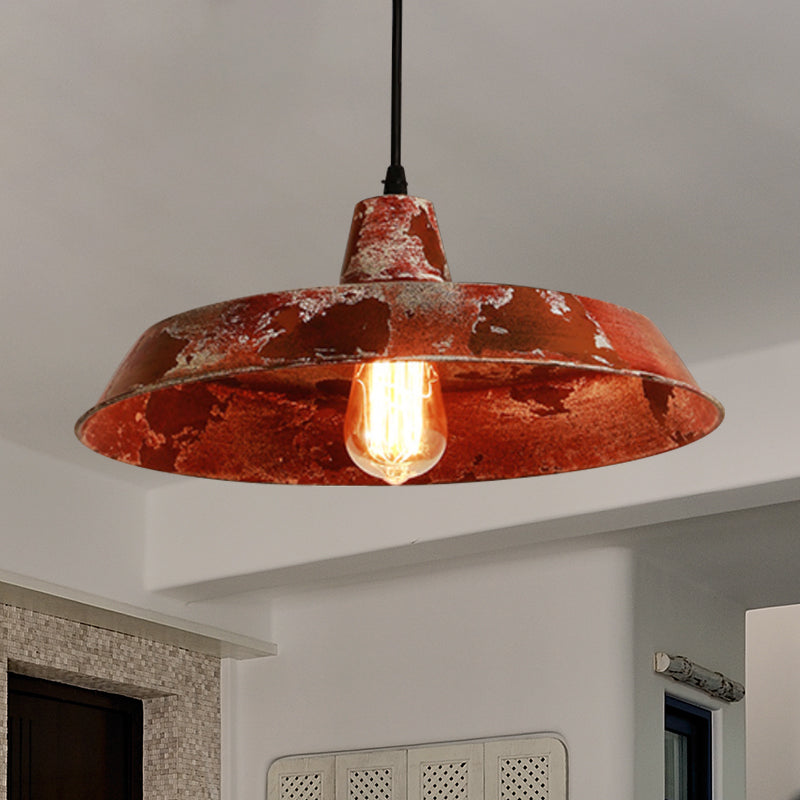 Farmhouse Style Barn Pendant Light 1 Bulb Wrought Iron Hanging Lamp in Rust for Restaurant Rust Clearhalo 'Art Deco Pendants' 'Cast Iron' 'Ceiling Lights' 'Ceramic' 'Crystal' 'Industrial Pendants' 'Industrial' 'Metal' 'Middle Century Pendants' 'Pendant Lights' 'Pendants' 'Tiffany' Lighting' 768572