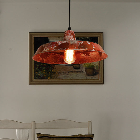 Farmhouse Style Barn Pendant Light 1 Bulb Wrought Iron Hanging Lamp in Rust for Restaurant Clearhalo 'Art Deco Pendants' 'Cast Iron' 'Ceiling Lights' 'Ceramic' 'Crystal' 'Industrial Pendants' 'Industrial' 'Metal' 'Middle Century Pendants' 'Pendant Lights' 'Pendants' 'Tiffany' Lighting' 768573