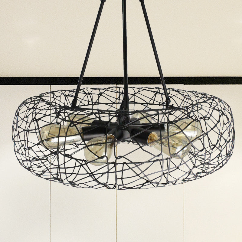 6 Lights Drum Ceiling Light Fixture with Mesh Screen Industrial Black Metal Ceiling Chandelier Lamp Black Clearhalo 'Cast Iron' 'Ceiling Lights' 'Chandeliers' 'Industrial Chandeliers' 'Industrial' 'Metal' 'Middle Century Chandeliers' 'Rustic Chandeliers' 'Tiffany' Lighting' 768582