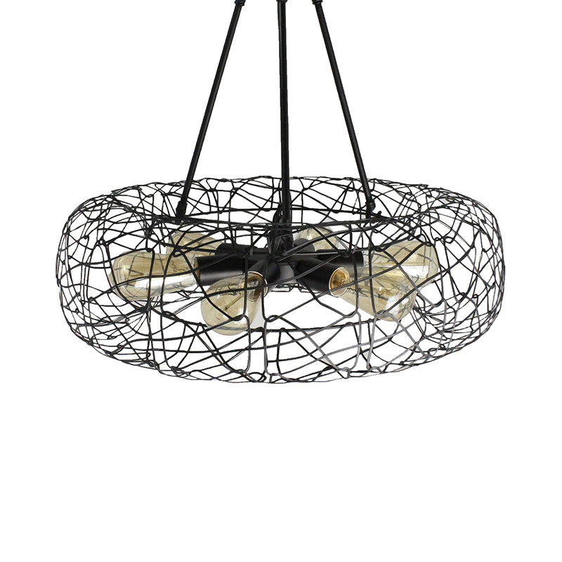 6 Lights Drum Ceiling Light Fixture with Mesh Screen Industrial Black Metal Ceiling Chandelier Lamp Clearhalo 'Cast Iron' 'Ceiling Lights' 'Chandeliers' 'Industrial Chandeliers' 'Industrial' 'Metal' 'Middle Century Chandeliers' 'Rustic Chandeliers' 'Tiffany' Lighting' 768585
