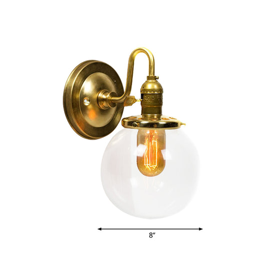 Brass Round Wall Lighting Industrial Clear Glass 1 Light Dining Room Sconce Light Fixture Clearhalo 'Cast Iron' 'Glass' 'Industrial' 'Modern wall lights' 'Modern' 'Tiffany' 'Traditional wall lights' 'Wall Lamps & Sconces' 'Wall Lights' Lighting' 768615