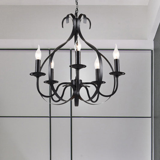 Flameless Candle Iron Chandelier Lamp Industrial 6 Bulbs Dining Room Pendant Lighting with Adjustable Chain in Black Clearhalo 'Cast Iron' 'Ceiling Lights' 'Chandeliers' 'Industrial Chandeliers' 'Industrial' 'Metal' 'Middle Century Chandeliers' 'Rustic Chandeliers' 'Tiffany' Lighting' 768669