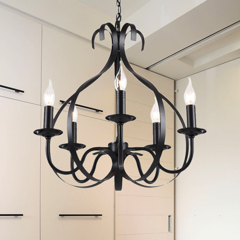 Flameless Candle Iron Chandelier Lamp Industrial 6 Bulbs Dining Room Pendant Lighting with Adjustable Chain in Black Clearhalo 'Cast Iron' 'Ceiling Lights' 'Chandeliers' 'Industrial Chandeliers' 'Industrial' 'Metal' 'Middle Century Chandeliers' 'Rustic Chandeliers' 'Tiffany' Lighting' 768670