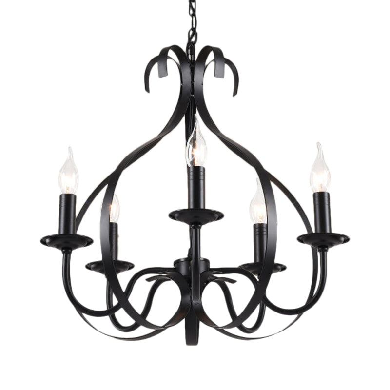 Flameless Candle Iron Chandelier Lamp Industrial 6 Bulbs Dining Room Pendant Lighting with Adjustable Chain in Black Clearhalo 'Cast Iron' 'Ceiling Lights' 'Chandeliers' 'Industrial Chandeliers' 'Industrial' 'Metal' 'Middle Century Chandeliers' 'Rustic Chandeliers' 'Tiffany' Lighting' 768671