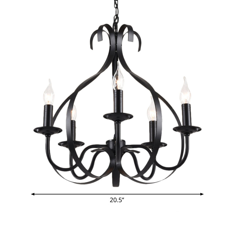Flameless Candle Iron Chandelier Lamp Industrial 6 Bulbs Dining Room Pendant Lighting with Adjustable Chain in Black Clearhalo 'Cast Iron' 'Ceiling Lights' 'Chandeliers' 'Industrial Chandeliers' 'Industrial' 'Metal' 'Middle Century Chandeliers' 'Rustic Chandeliers' 'Tiffany' Lighting' 768672