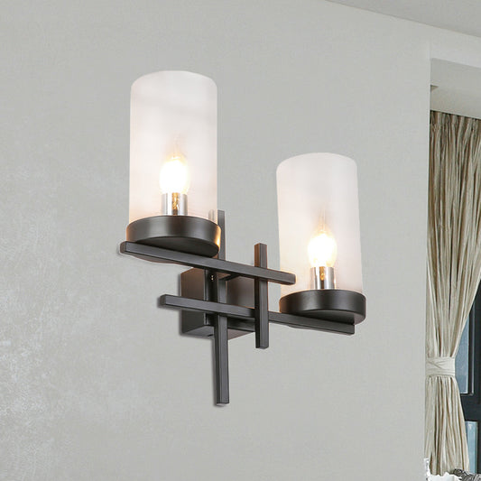 Black 2-Light Sconce Light Vintage Clear Glass Cylinder Lighting Fixture for Corridor Clearhalo 'Cast Iron' 'Glass' 'Industrial' 'Modern wall lights' 'Modern' 'Tiffany' 'Traditional wall lights' 'Wall Lamps & Sconces' 'Wall Lights' Lighting' 768680
