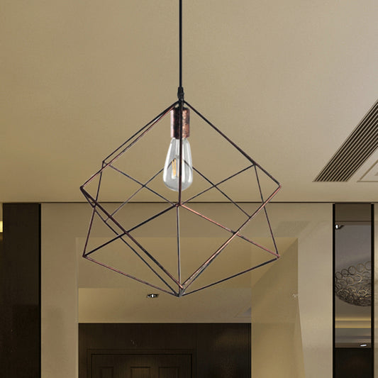 Industrial Polyhedron Pendant Lamp 1 Head Metallic Hanging Ceiling Light in Dark Rust/Aged Silver for Restaurant Clearhalo 'Art Deco Pendants' 'Cast Iron' 'Ceiling Lights' 'Ceramic' 'Crystal' 'Industrial Pendants' 'Industrial' 'Metal' 'Middle Century Pendants' 'Pendant Lights' 'Pendants' 'Tiffany' Lighting' 768685