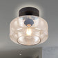 1 Light Drum Shade Semi Flush Light Industrial Black Clear/Amber Glass Ceiling Mount for Foyer Amber Clearhalo 'Ceiling Lights' 'Close To Ceiling Lights' 'Close to ceiling' 'Flush mount' 'Industrial Flush Mount' Lighting' 768719