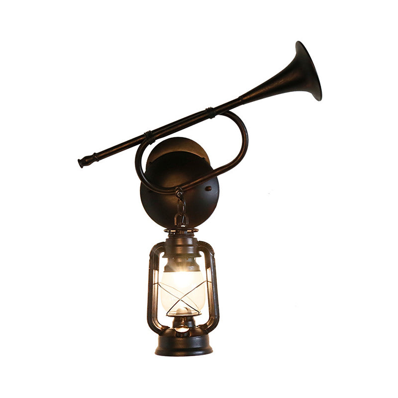 Coastal Lantern Wall Lighting Fixture 1 Bulb Clear Glass Sconce Light in Bronze with Trumpet Clearhalo 'Art deco wall lights' 'Cast Iron' 'Glass' 'Industrial wall lights' 'Industrial' 'Middle century wall lights' 'Modern' 'Rustic wall lights' 'Tiffany' 'Traditional wall lights' 'Wall Lamps & Sconces' 'Wall Lights' Lighting' 768763