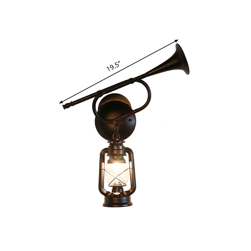 Coastal Lantern Wall Lighting Fixture 1 Bulb Clear Glass Sconce Light in Bronze with Trumpet Clearhalo 'Art deco wall lights' 'Cast Iron' 'Glass' 'Industrial wall lights' 'Industrial' 'Middle century wall lights' 'Modern' 'Rustic wall lights' 'Tiffany' 'Traditional wall lights' 'Wall Lamps & Sconces' 'Wall Lights' Lighting' 768764
