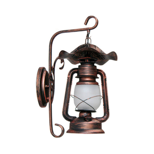 Opal Glass Antique Copper Sconce Light Kerosene 1-Light Industrial Wall Lamp Fixture Clearhalo 'Art deco wall lights' 'Cast Iron' 'Glass' 'Industrial wall lights' 'Industrial' 'Middle century wall lights' 'Modern' 'Rustic wall lights' 'Tiffany' 'Traditional wall lights' 'Wall Lamps & Sconces' 'Wall Lights' Lighting' 768768