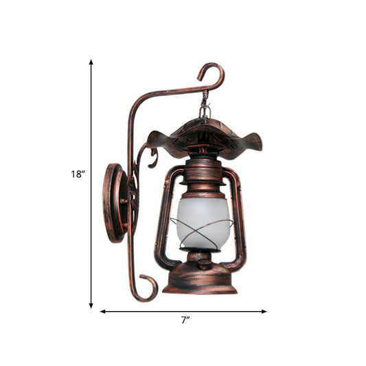 Opal Glass Antique Copper Sconce Light Kerosene 1-Light Industrial Wall Lamp Fixture Clearhalo 'Art deco wall lights' 'Cast Iron' 'Glass' 'Industrial wall lights' 'Industrial' 'Middle century wall lights' 'Modern' 'Rustic wall lights' 'Tiffany' 'Traditional wall lights' 'Wall Lamps & Sconces' 'Wall Lights' Lighting' 768769