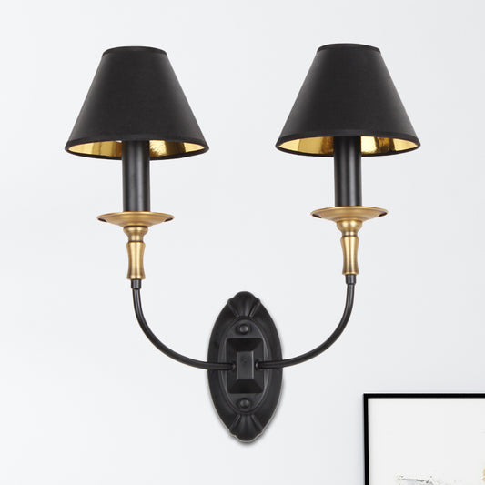 Black Finish 1/2-Light Wall Lighting Industrial Style Fabric and Metal Conical Wall Mount Light for Bedroom 2.0 Black Clearhalo 'Art deco wall lights' 'Cast Iron' 'Glass' 'Industrial wall lights' 'Industrial' 'Middle century wall lights' 'Modern' 'Rustic wall lights' 'Tiffany' 'Traditional wall lights' 'Wall Lamps & Sconces' 'Wall Lights' Lighting' 768844