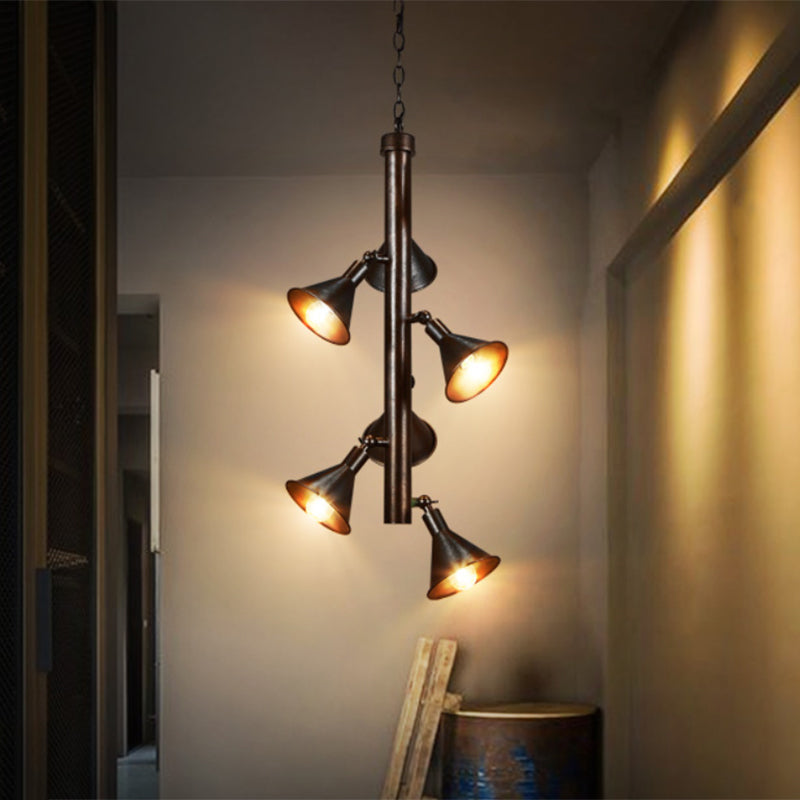 Antique Style Funnel Chandelier Lamp 6 Heads Iron Angle Adjustable Pendant Light Fixture in Bronze Clearhalo 'Cast Iron' 'Ceiling Lights' 'Chandeliers' 'Industrial Chandeliers' 'Industrial' 'Metal' 'Middle Century Chandeliers' 'Rustic Chandeliers' 'Tiffany' Lighting' 768936