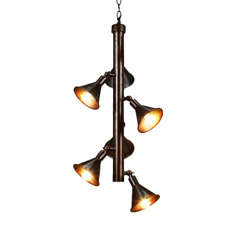 Antique Style Funnel Chandelier Lamp 6 Heads Iron Angle Adjustable Pendant Light Fixture in Bronze Clearhalo 'Cast Iron' 'Ceiling Lights' 'Chandeliers' 'Industrial Chandeliers' 'Industrial' 'Metal' 'Middle Century Chandeliers' 'Rustic Chandeliers' 'Tiffany' Lighting' 768938